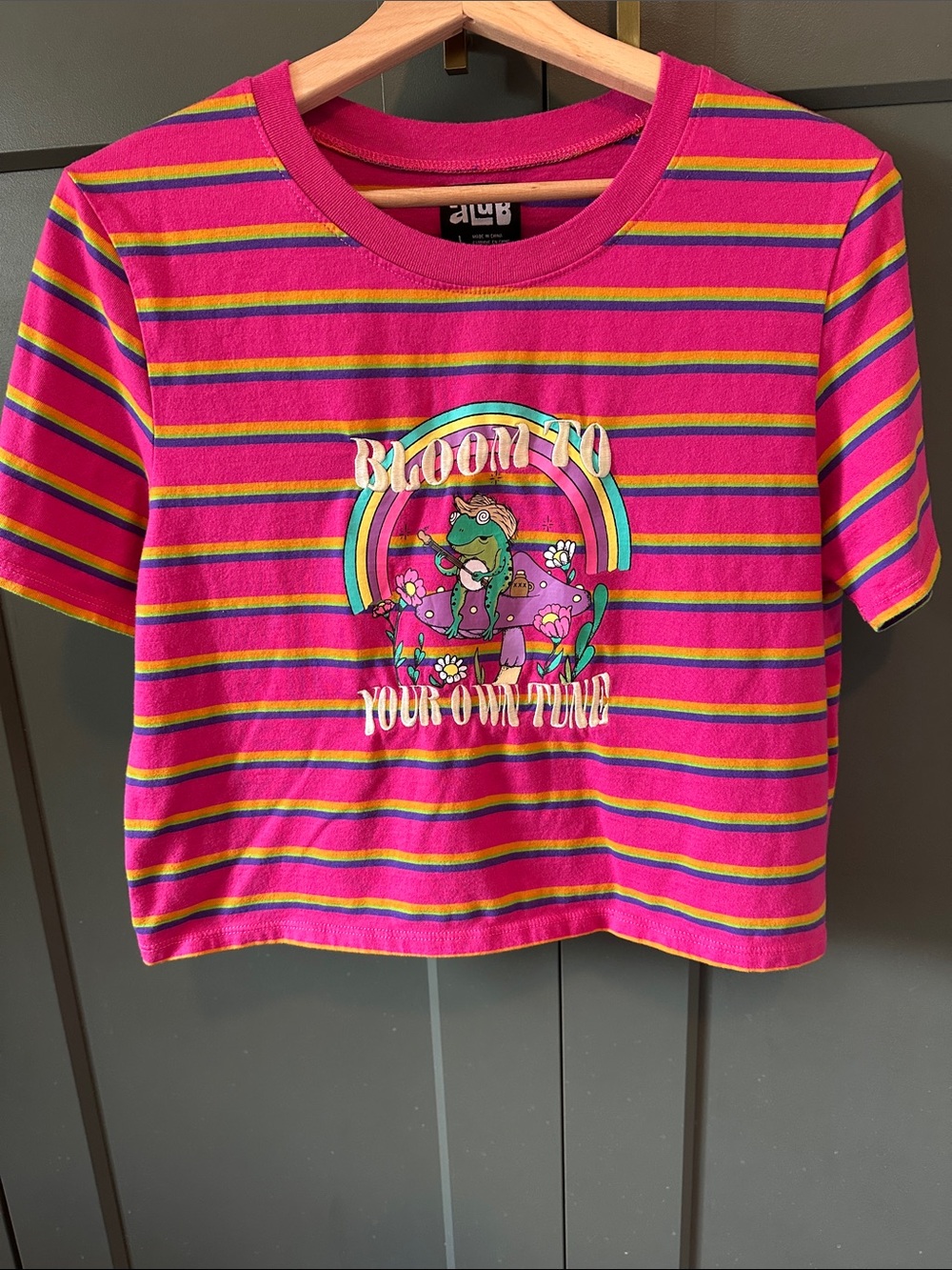 Junior’s/Women’s Pink Stripe Graphic Tee - "Bloom To Your Own Tune”